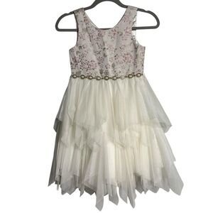Couture Princess Formal Dress Fancy Flower girl 8 Embroidered Floral Beaded EUC